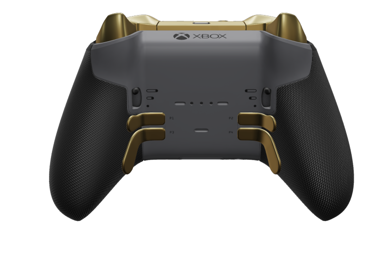 Xbox Elite Wireless Controller Series 2 - Core - Behuizing voorzijde: Stormgrijs + rubberen handvatten, D-pad: Gefacetteerd, heldengoud (metaal), Behuizing achterzijde: Stormgrijs + rubberen handvatten