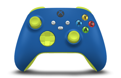 Controller with Shock Blue body, Electric Volt D-pad, and Electric Volt thumbsticks - front view