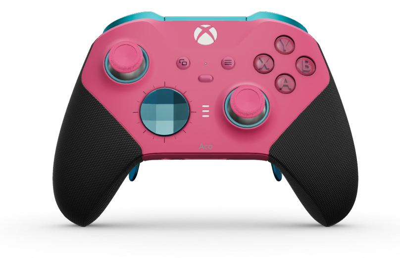 Mando inalámbrico Xbox Elite Series 2: básico - 몸체: 딥 핑크 + 고무 코팅 그립, 방향 패드: 패싯, 미네랄 블루(메탈), 뒤로: 딥 핑크 + 고무 코팅 그립