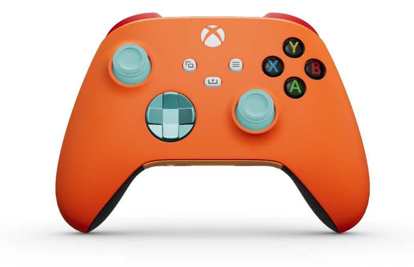 Xbox Wireless Controller - Hoofdtekst: Zest-oranje, D-Pads: Gletsjerblauw (metallic), Duimsticks: Gletsjerblauw