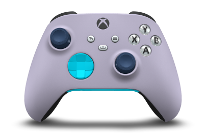 Controller with Soft Purple body, Dragonfly Blue D-pad, and Midnight Blue thumbsticks - front view