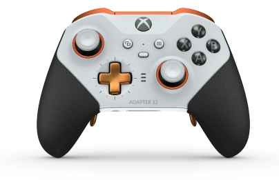 Xbox Elite Wireless Controller Series 2 - Core - Corps: Robot White + Rubberized Grips, BMD: Plus, Soft Orange (métal), Arrière: Robot White + Rubberized Grips