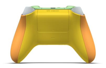 Controller with Soft Orange body, Velocity Green D-pad, and Zest Orange thumbsticks - back view