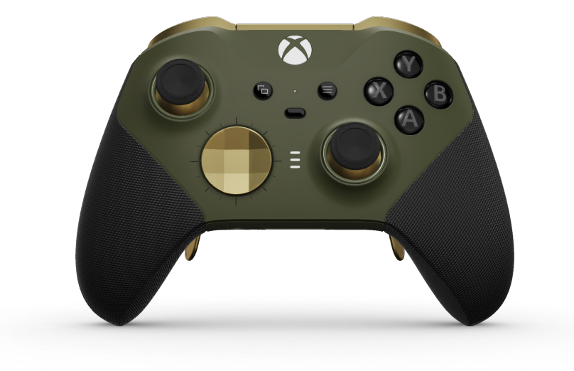 Xbox Elite Wireless Controller Series 2 - Core - Tělo: Zelená Nocturnal Green + pogumované rukojeti, Směrový ovladač: Broušený, Hero Gold (kov), Zadní strana: Zelená Nocturnal Green + pogumované rukojeti
