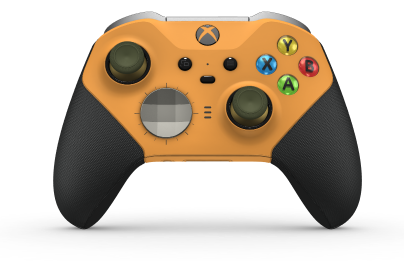 Xbox Elite 無線控制器 Series 2 - Core - Corpo: Laranja Suave + Pegas em Borracha, Botão Direcional: Faceta, Prateado Vibrante (Metal), Traseira: Laranja Suave + Pegas em Borracha