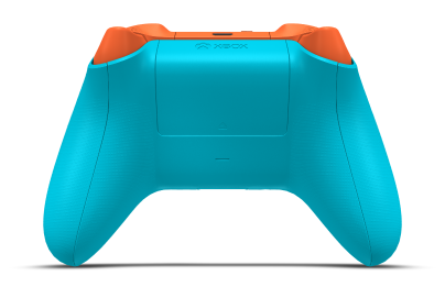 Controller with Dragonfly Blue body, Velocity Green D-pad, and Pulse Red thumbsticks - back view