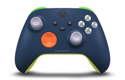 Xbox 無線控制器 - Corpo: Azul Noturno, Botões Direcionais: Laranja Vibrante, Manípulos Analógicos: Roxo suave