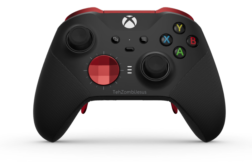 Xbox Elite Wireless Controller Series 2 - Core - Hoveddel: Kulsort + gummigreb, D-blok: Facetteret, rød (metal), Bagside: Kulsort + gummigreb