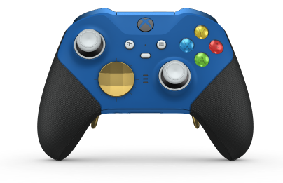 Xbox Elite Wireless Controller Series 2 - Core - Corps: Shock Blue + poignées caoutchoutées, BMD: Facette, Gold Matte (métal), Arrière: Shock Blue + poignées caoutchoutées