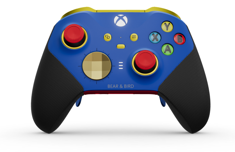 Xbox Elite Wireless Controller Series 2 - Core - Body: Shock Blue + Rubberized Grips, D-pad: Facet, Hero Gold (Metal), Back: Pulse Red + Rubberized Grips