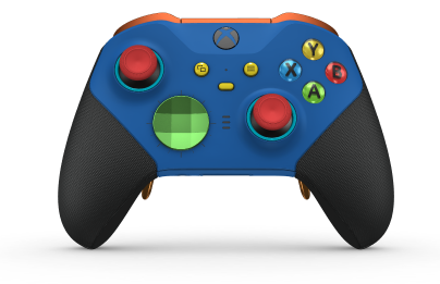 Xbox Elite Wireless Controller Series 2 - Core - Text: Shock Blue + Rubberized Grips, D-Pad: Facetten, Velocity Green (Metall), Zurück: Shock Blue + Rubberized Grips