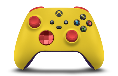 Xbox 無線控制器 - 機身: Lighting Yellow, 方向鍵: Oxide Red (Metallic), 搖桿: 脈衝紅
