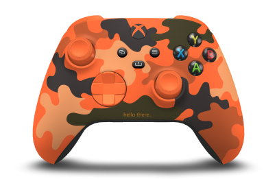 Xbox Wireless Controller - Corpo: Camuflagem de chama, Botões Direcionais: Laranja Vibrante, Manípulos Analógicos: Laranja Vibrante