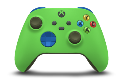 Controller with Velocity Green body, Shock Blue D-pad, and Nocturnal Green thumbsticks - front view