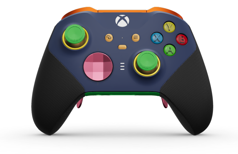 Xbox Elite Wireless Controller Series 2 - Core - Corps: Midnight Blue + poignées caoutchoutées, BMD: À facettes, Deep Pink (métal), Arrière: Velocity Green + poignées caoutchoutées