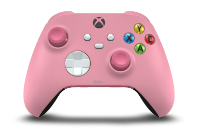 Controller with Retro Pink body, Robot White D-pad, and Deep Pink thumbsticks - front view