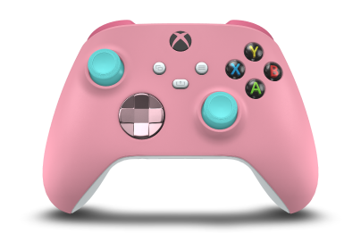Controller with Retro Pink body, Soft Pink (Metallic) D-pad, and Glacier Blue thumbsticks - front view