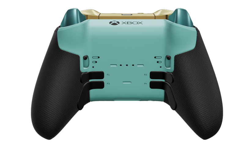 Xbox Elite Wireless Controller Series 2 - Core - Corps: Glacier Blue + poignées caoutchoutées, BMD: Croix, Hero Gold (métal), Arrière: Glacier Blue + poignées caoutchoutées