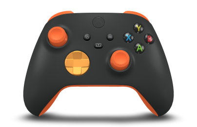 Controller with Carbon Black body, Soft Orange D-pad, and Zest Orange thumbsticks - front view