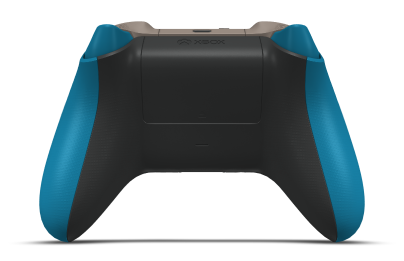 Controller with Mineral Blue body, Zest Orange (Metallic) D-pad, and Carbon Black thumbsticks - back view