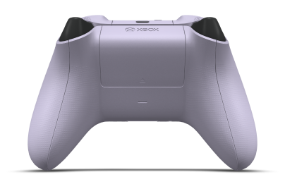 Controller with Soft Purple body, Oxide Red (Metallic) D-pad, and Robot White thumbsticks - back view