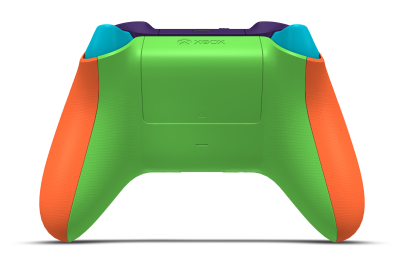 Controller with Zest Orange body, Lighting Yellow D-pad, and Dragonfly Blue thumbsticks - back view