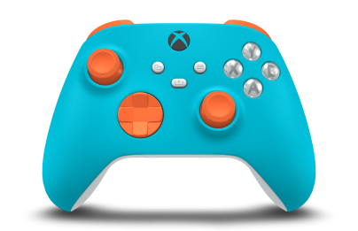 Xbox Wireless Controller - 몸체: 드래곤플라이 블루, 방향 패드: 제스트 오렌지, 엄지스틱: 제스트 오렌지
