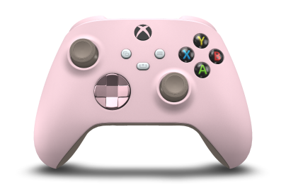 Controller with Soft Pink body, Soft Pink (Metallic) D-pad, and Desert Tan thumbsticks - front view