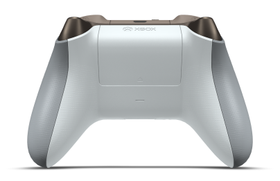 Controller with Ash Grey body, Desert Tan (Metallic) D-pad, and Robot White thumbsticks - back view
