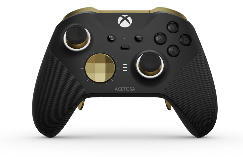 Xbox Elite 무선 컨트롤러 Series 2 - 코어 - Body: Carbon Black + Rubberized Grips, D-pad: Faceted, Hero Gold (Metal), Back: Carbon Black + Rubberized Grips