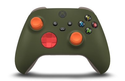 Xbox 無線控制器 - Hoofdtekst: Nachtelijk groen, D-Pads: Pulsrood, Duimsticks: Zest-oranje