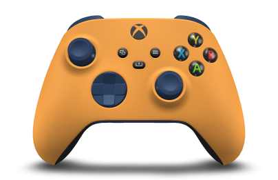 Controller with Soft Orange body, Midnight Blue D-pad, and Midnight Blue thumbsticks - front view