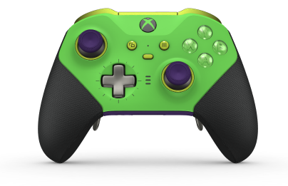 Trådløs Xbox Elite-kontroller Series 2 – Core - Corps: Velocity Green + Rubberized Grips, BMD: Plus, Bright Silver (métal), Arrière: Astral Purple + Rubberized Grips