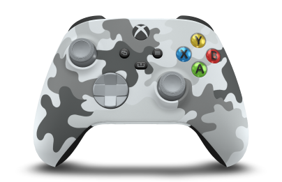 Controller with Arctic Camo body, Ash Grey D-pad, and Ash Grey thumbsticks - front view
