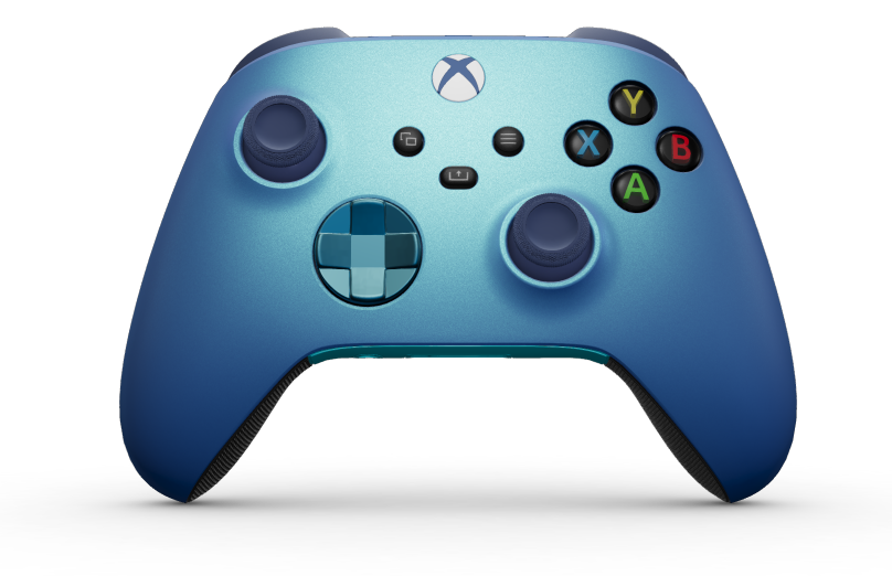 Xbox Wireless Controller - Text: Aqua Shift, Steuerkreuze: Mineralblau (Metallic), Analogsticks: Mitternachtblau