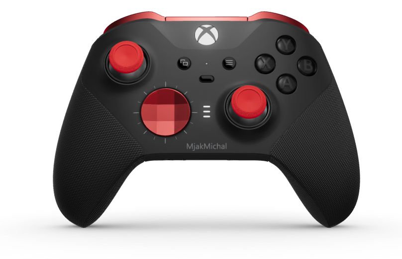 Bezprzewodowy kontroler Xbox Elite Series 2 — Core - Hoveddel: Kulsort + gummigreb, D-blok: Facetteret, rød (metal), Bagside: Kulsort + gummigreb