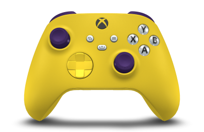 Controller with Lighting Yellow body, Lighting Yellow D-pad, and Astral Purple thumbsticks - front view