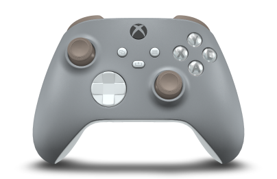 Controller with Ash Grey body, Robot White D-pad, and Desert Tan thumbsticks - front view