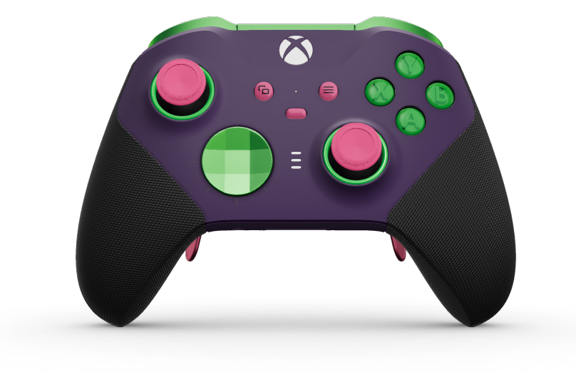 Xbox Elite Wireless Controller Series 2 - Core - Corps: Astral Purple + poignées caoutchoutées, BMD: À facettes, Velocity Green (métal), Arrière: Astral Purple + poignées caoutchoutées