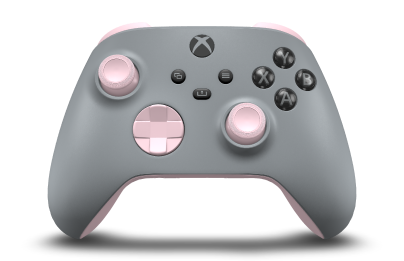 Controller with Ash Grey body, Soft Pink D-pad, and Soft Pink thumbsticks - front view
