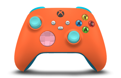 Xbox 無線控制器 - Hoofdtekst: Zest-oranje, D-Pads: Retro-roze, Duimsticks: Gletsjerblauw