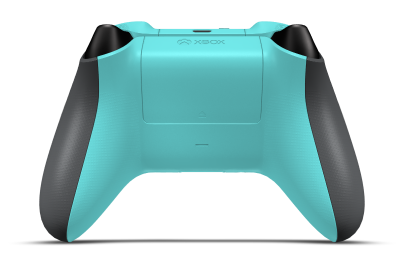 Controller with Storm Grey body, Carbon Black (Metallic) D-pad, and Glacier Blue thumbsticks - back view