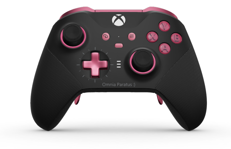 Xbox Elite Wireless Controller Series 2 - Core - Corps: Noir carbone + prises caoutchoutées, Croix directionnelle: Croix, rose profond (métal), Retour: Noir carbone + prises caoutchoutées