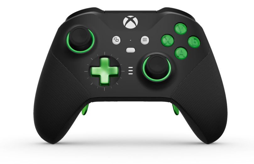 Xbox Elite Wireless Controller Series 2 - Core - Behuizing voorzijde: Carbonzwart + rubberen handvatten, D-pad: Cross, Velocity Green (Metal), Behuizing achterzijde: Carbonzwart + rubberen handvatten