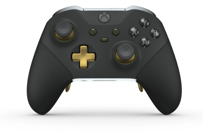 Xbox Elite Wireless Controller Series 2 - Core - Behuizing voorzijde: Carbonzwart + rubberen handvatten, D-pad: Cross, Gold Matte (Metal), Behuizing achterzijde: Robotwit + rubberen handvatten