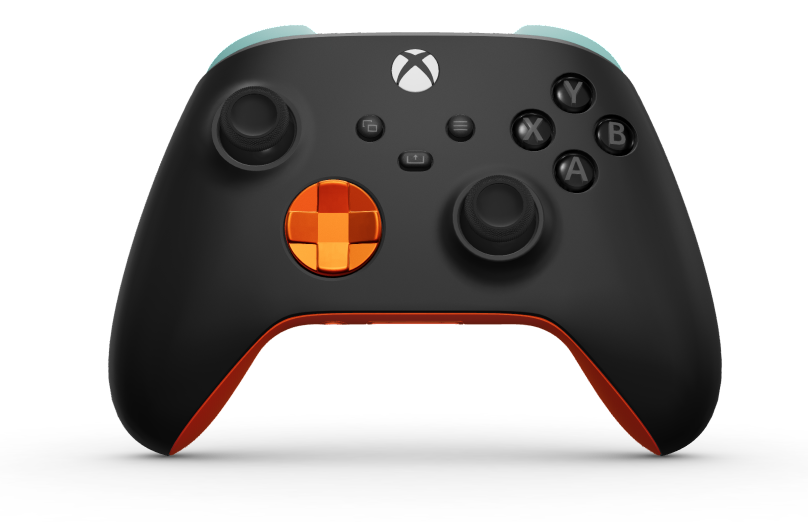Mando inalámbrico Xbox - Corpo: Preto Carbono, Botões Direcionais: Laranja Vibrante (Metálico), Manípulos Analógicos: Preto Carbono