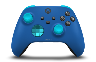 Controller with Shock Blue body, Dragonfly Blue (Metallic) D-pad, and Dragonfly Blue thumbsticks - front view