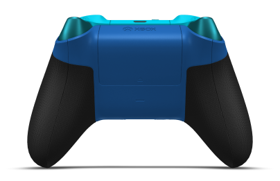 Controller with Shock Blue body, Dragonfly Blue (Metallic) D-pad, and Dragonfly Blue thumbsticks - back view