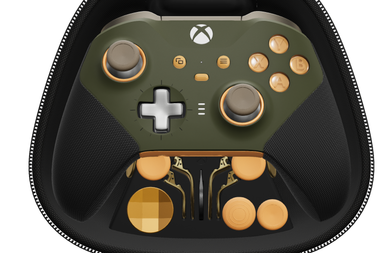 Xbox Elite Wireless Controller Series 2 - Core - Body: Nocturnal Green + Rubberized Grips, D-pad: Cross, Bright Silver (Metal), Back: Soft Orange + Rubberized Grips