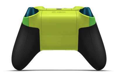 Controller with Velocity Green body, Electric Volt (Metallic) D-pad, and Mineral Blue thumbsticks - back view